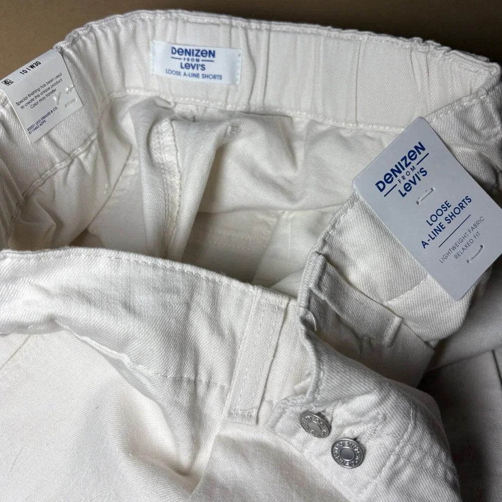 Denizen from Levis Womens Loose A-Line Shorts White High Rise Cotton 10 W30 NWT